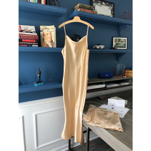 Light Gold Backless Satin Cami Long Slip Dress - Picture 10 of 12